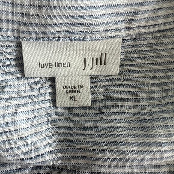 J.Jill Love Linen Long Sleeve Button Front Striped Tunic Top Women XL Blue/White - Picture 3 of 5
